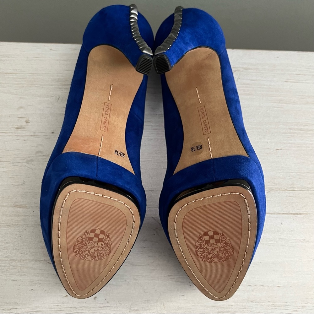 Vince Camuto Deba Lapis Blue Platform Studded Suede Shoe Size 38/8 - Picture 7 of 14